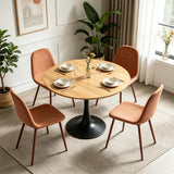 Round Table Table Table Table Timber Ø80 cm with 4 black velvet chairs, modern and comfortable style