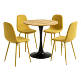 Round Table Table Table Table Timber Ø80 cm with 4 black velvet chairs, modern and comfortable style