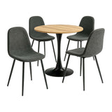 Round Table Table Table Table Timber Ø80 cm with 4 black velvet chairs, modern and comfortable style