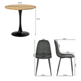 Round Table Table Table Table Timber Ø80 cm with 4 black velvet chairs, modern and comfortable style