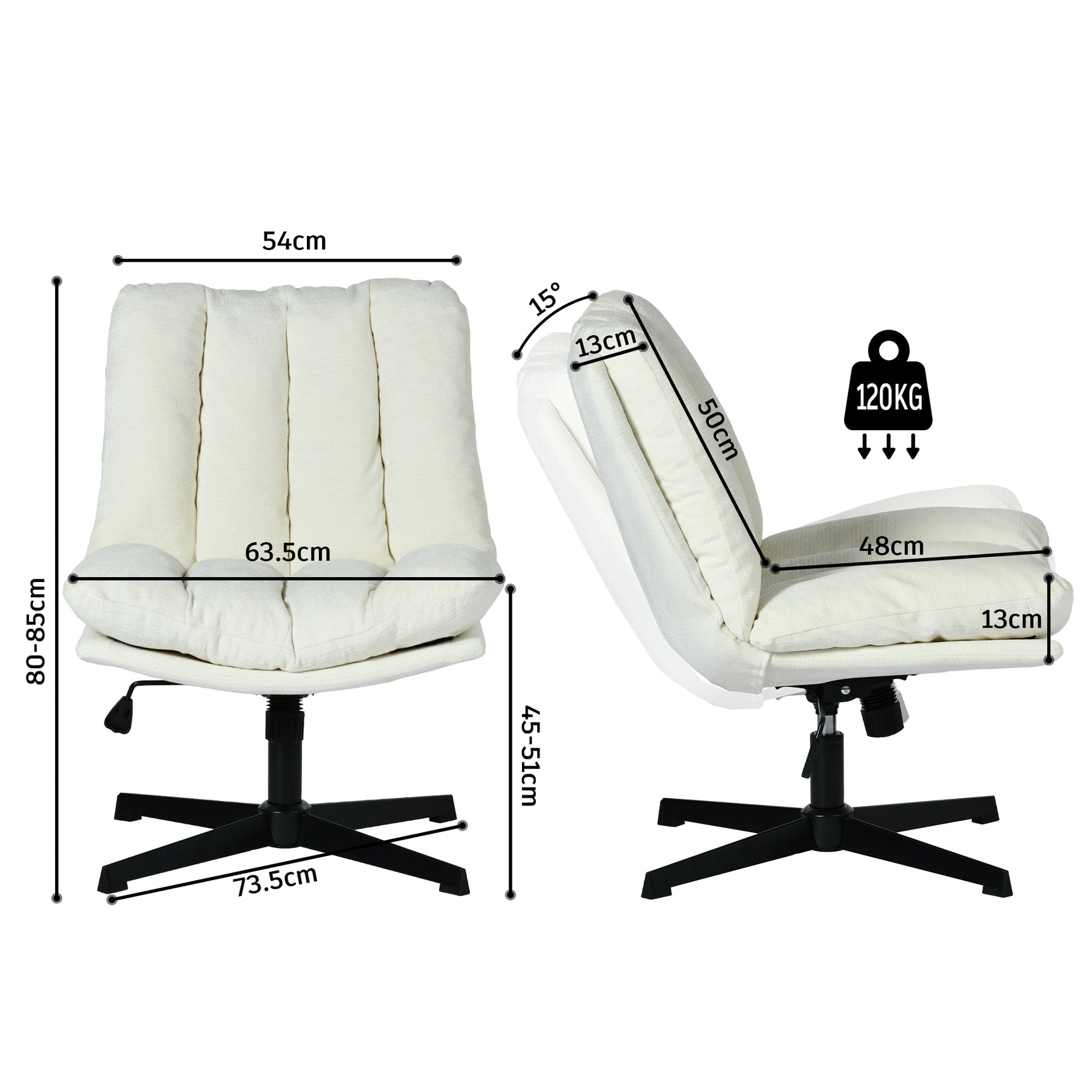 Fauteuil de relaxation réglable et pivotant avec accoudoirs et assise épaisse en chenille beige - CONFOD