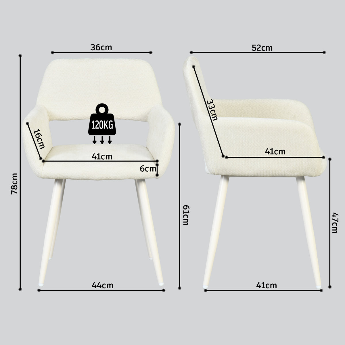 Set of 2 Scandinavian dining room armchairs with beige fabric armrests - Cromwell