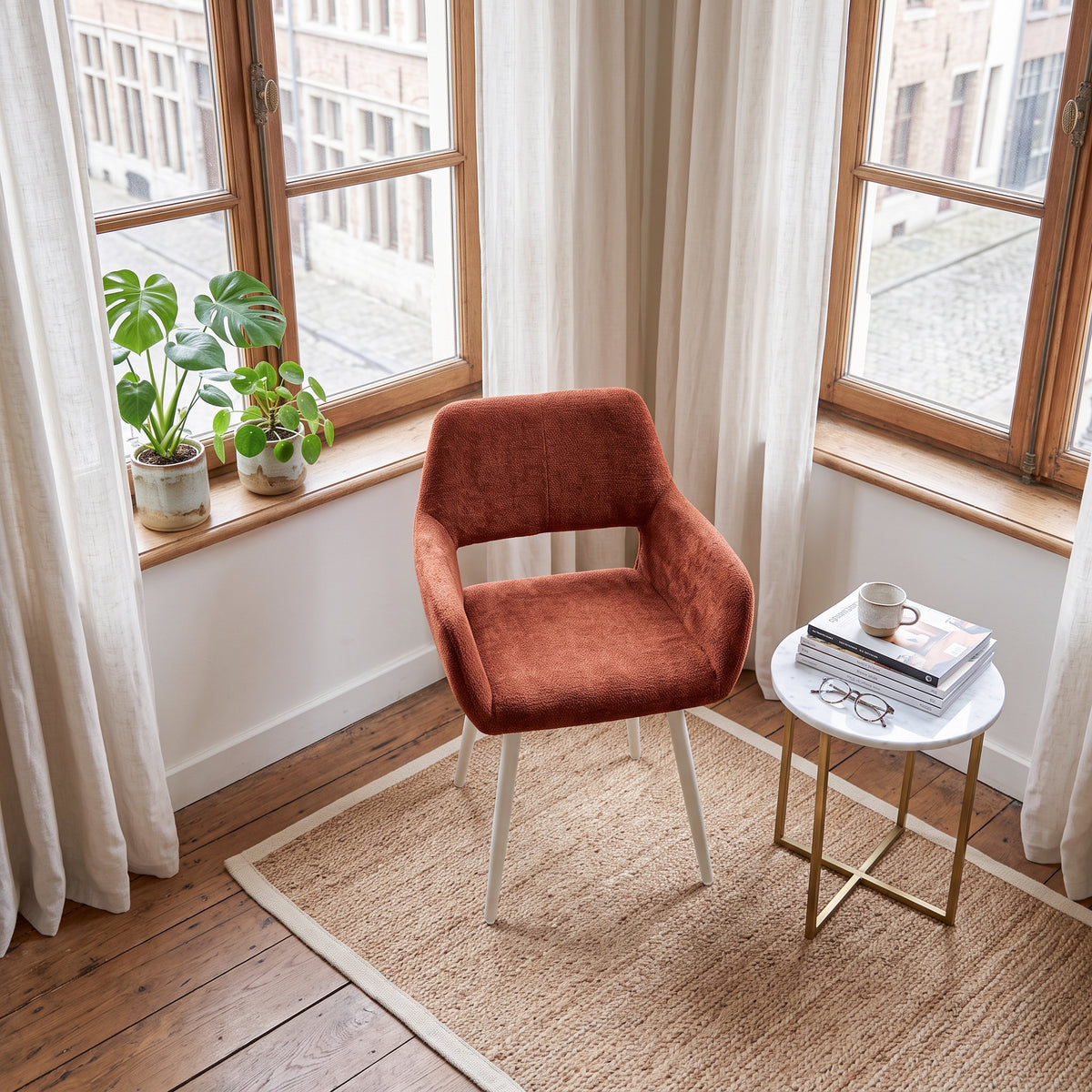 Set of 2 Scandinavian dining room armchairs with beige fabric armrests - Cromwell