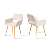 Lot de 2 fauteuils de salle à manger scandinaves avec accoudoirs en velours côtelé beige - CROMWELL CORDUROY
