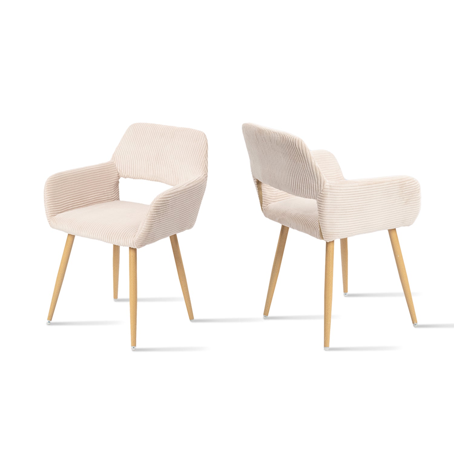 Lot de 2 fauteuils de salle à manger scandinaves avec accoudoirs en velours côtelé beige - CROMWELL CORDUROY