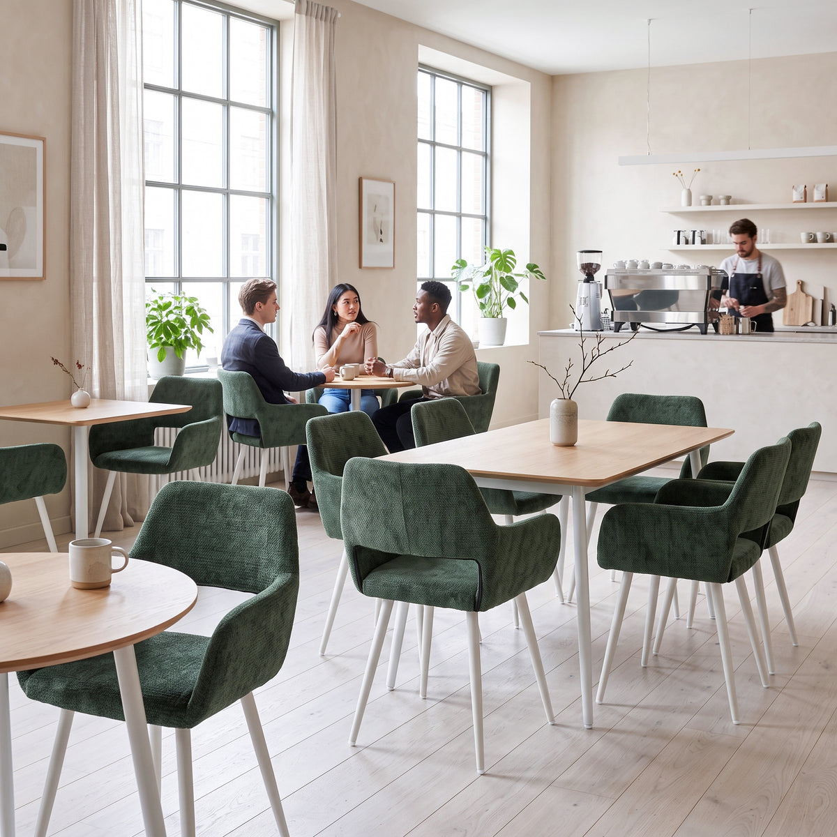 Lot de 6 fauteuils de salle à manger scandinaves avec accoudoirs en chenille vert- CROMWELL