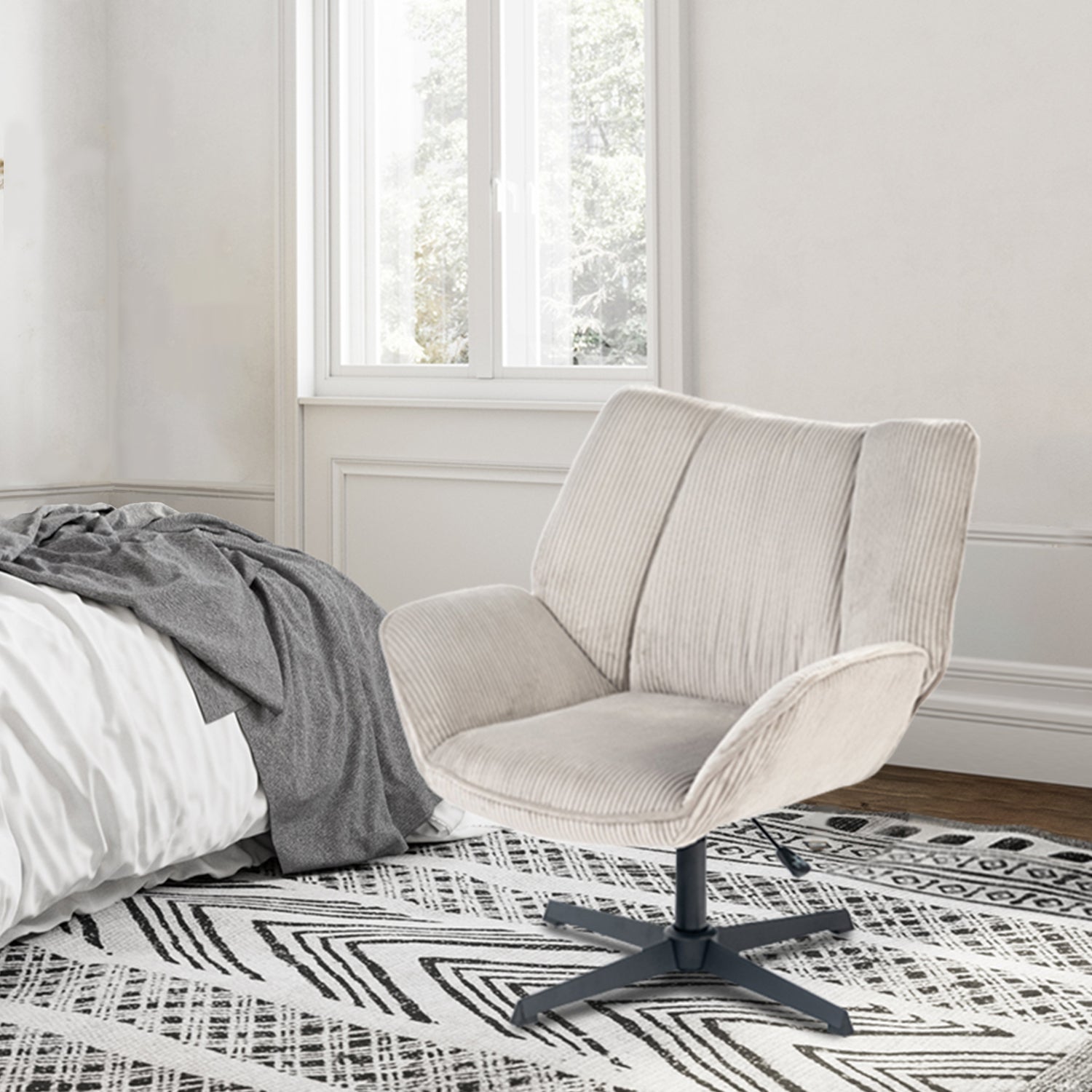 Swivel adjustable leisure chair with gray velvet armrests - Durothil