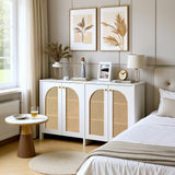 Modernes weißes Buffet in MDF mit 4 Pe -Rattan -Türen und Metallgriffen