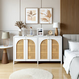 Modernes weißes Buffet in MDF mit 4 Pe -Rattan -Türen und Metallgriffen