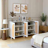 Modernes weißes Buffet in MDF mit 4 Pe -Rattan -Türen und Metallgriffen