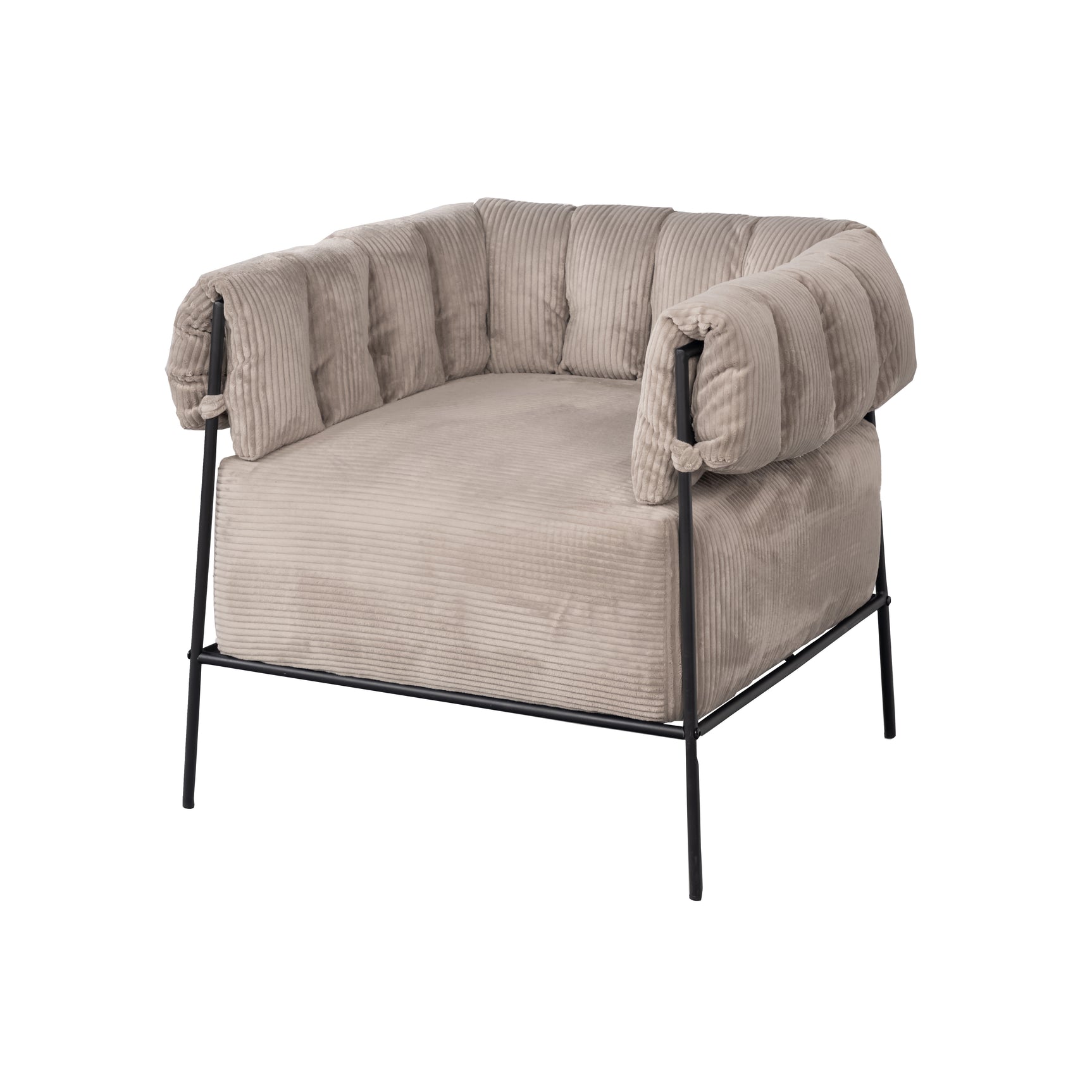 Lounge armchair with armrests in light taupe corduroy - DOMCO