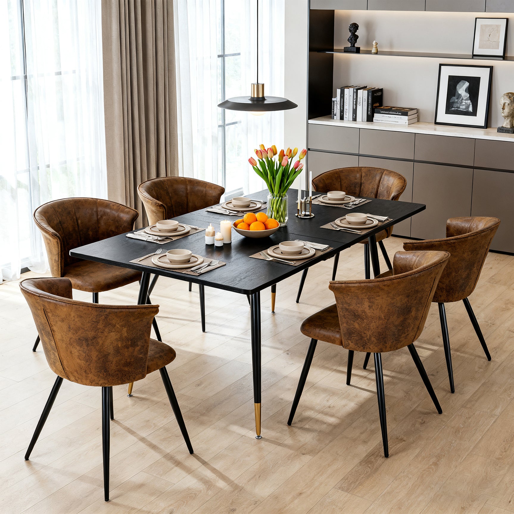 Set mit 6 industriellen Esszimmersesseln mit Wildlederarmlehnen – DONCIC