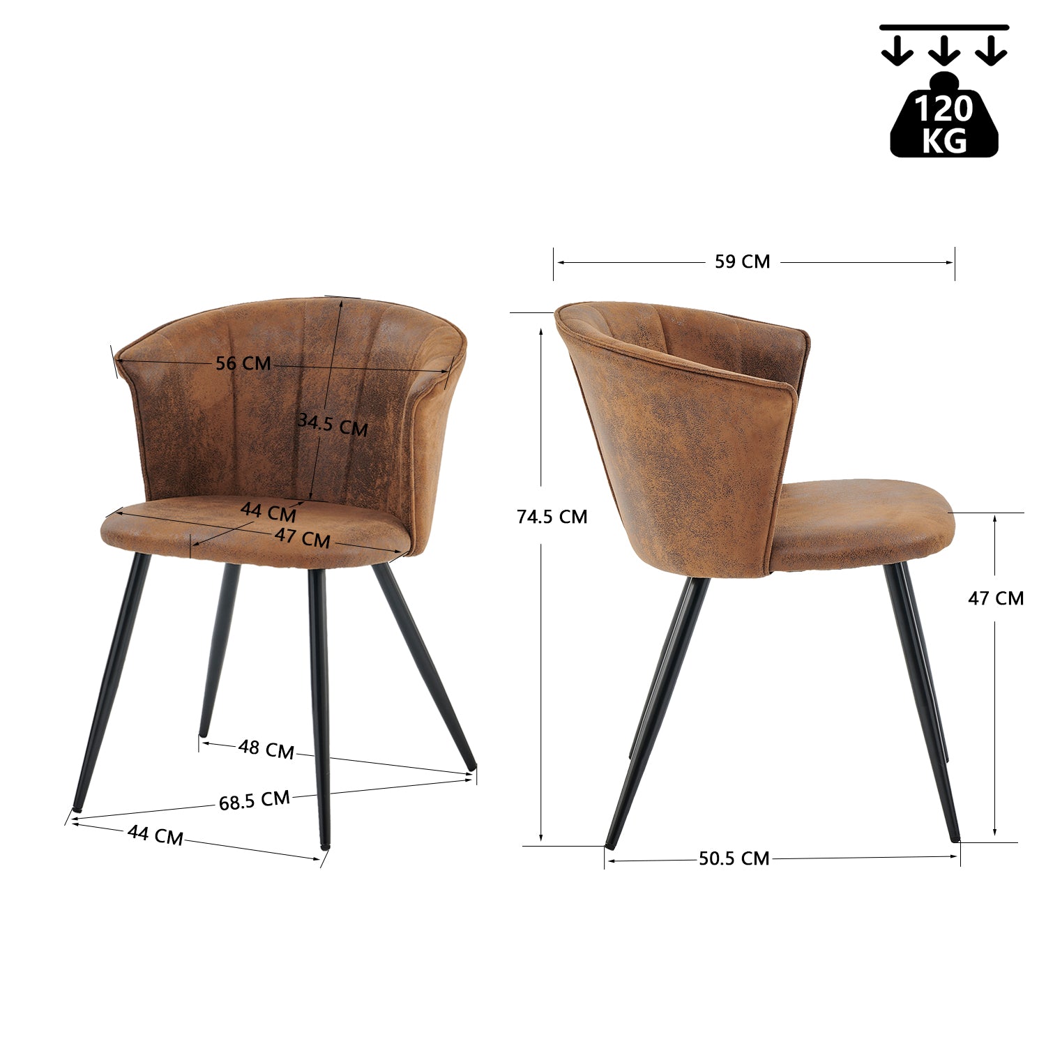 Ensemble table à manger extensible noire avec 4 fauteuils en suédine, style scandinave