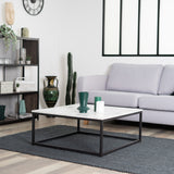 Zeitgenössischer Stil quadratischer Couchtisch, Marmoreffekt Holzschale, Black Metal Struktur - facto