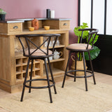 Lot de 2 tabourets de bar industriels pivotants avec dossier en tissu marron - HAILEY 24