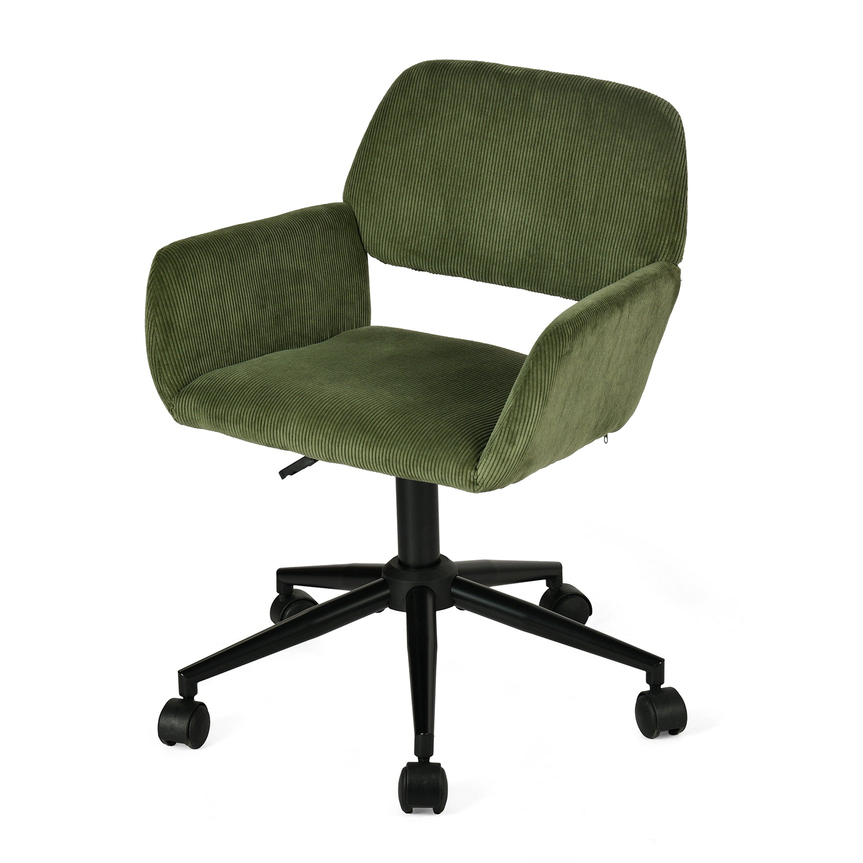 Fauteuil de bureau en velours côtelé vert olive, réglable en hauteur, rotation à 360° - ROSS