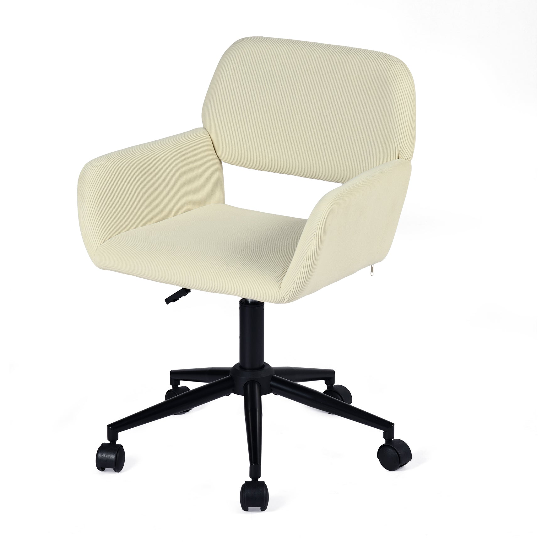Fauteuil de bureau en velours côtelé beige, réglable en hauteur, rotation à 360° - ROSS