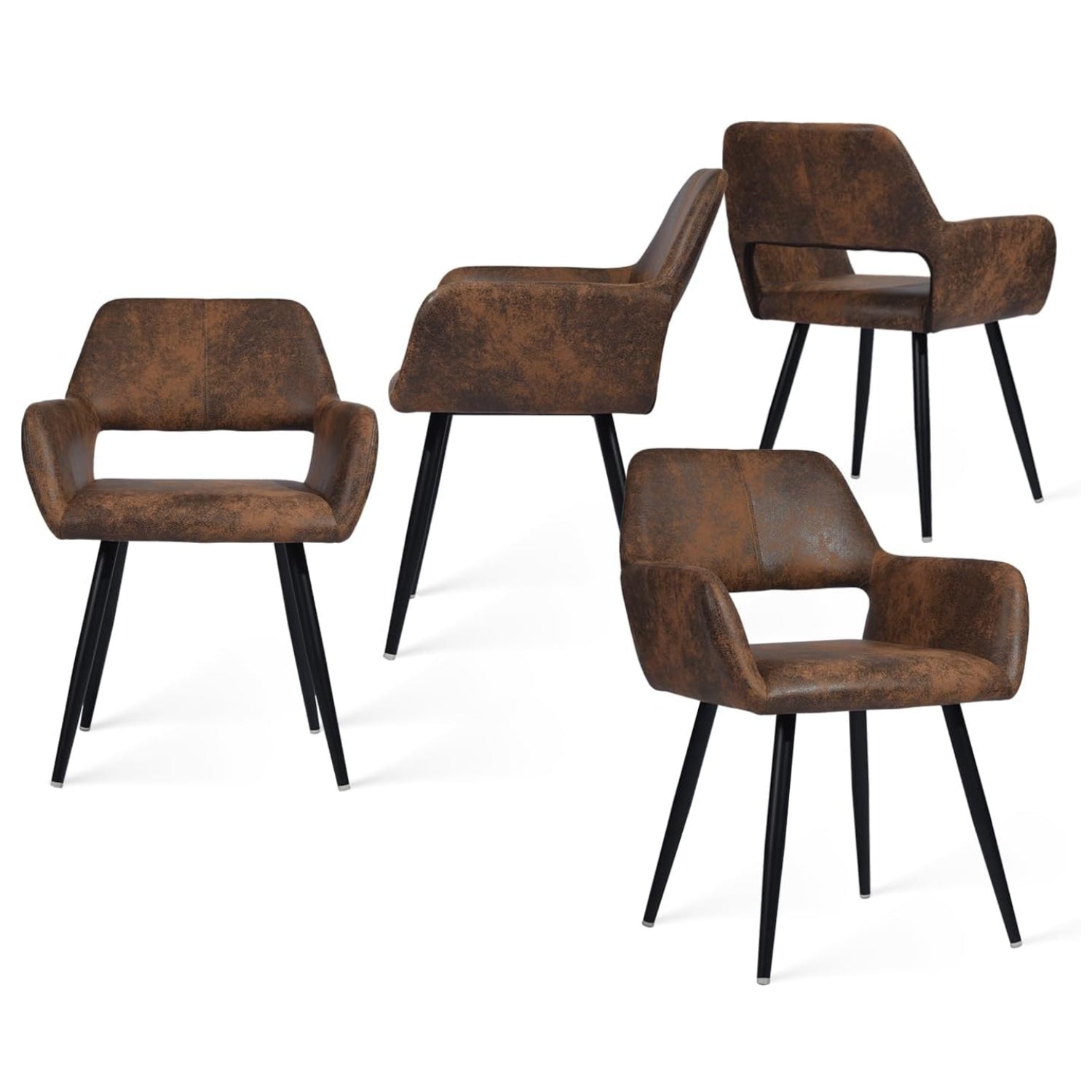 Lot de 4 fauteuils de salle à manger industriels avec accoudoirs en suédine - CROMWELL