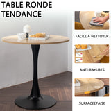 Ensemble de salle à manger de style scandinave composé d'une table ronde en chêne et de 2 fauteuils en tissu gris