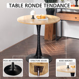 Ensemble de salle à manger de style scandinave composé d'une table ronde en chêne et de 2 fauteuils en tissu gris