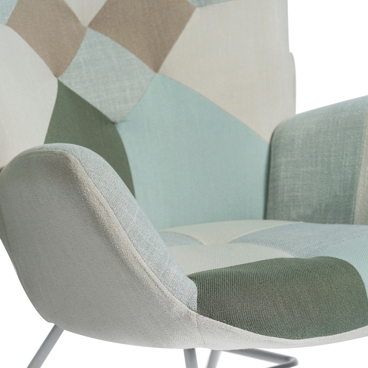 Scandinavian breastfeeding armchair with armrests in Aqua padded patchwork fabric - Epping
