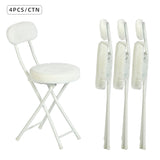 Lot de 4 chaises/tabourets pliantes, assise ronde en tissu effet fausse fourrure blanche - ERNST