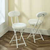 Lot de 4 chaises/tabourets pliantes, assise ronde en tissu effet fausse fourrure blanche - ERNST