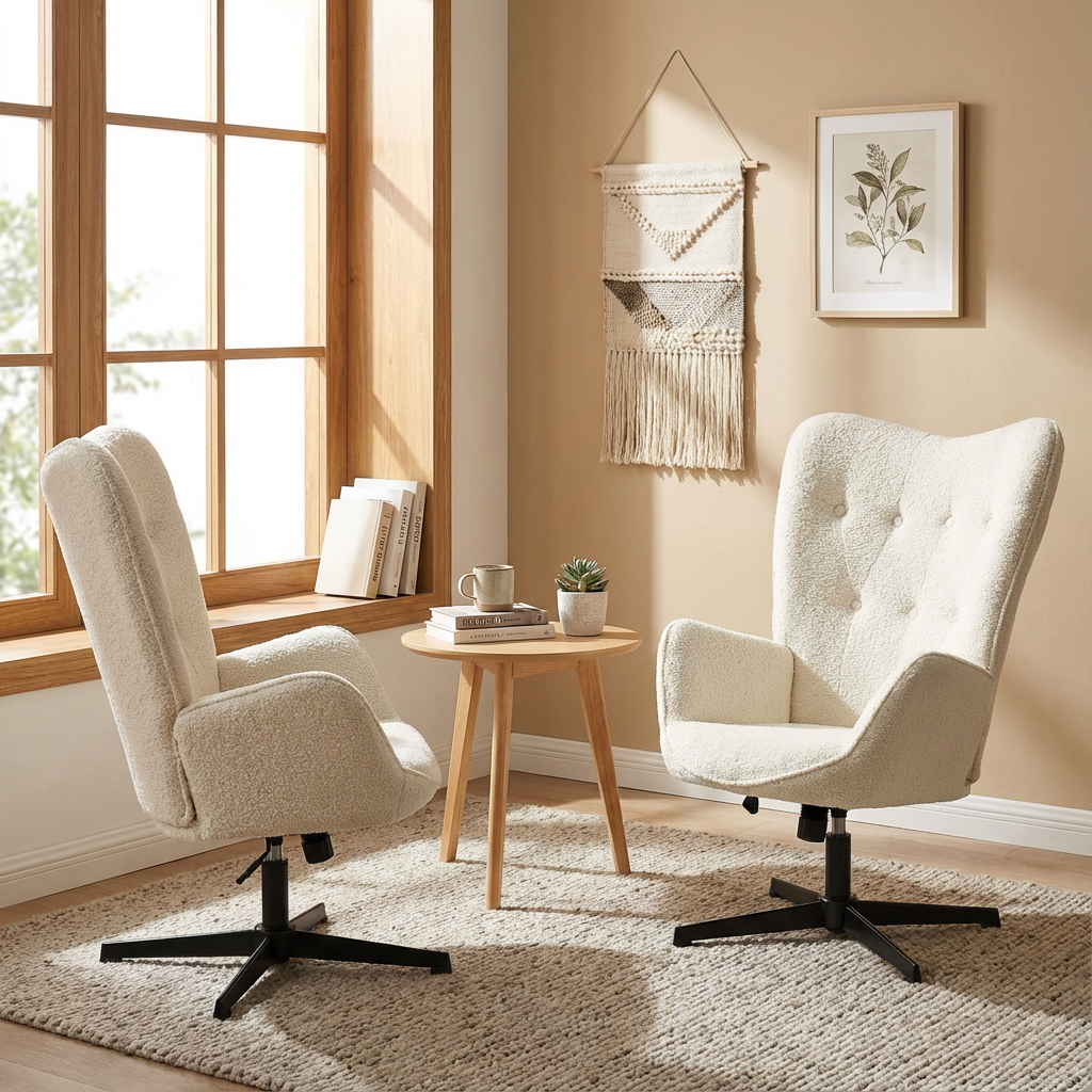 Adjustable Ergonomic Office Armchair Pivoting with fabric armrests white loop - Thomasina