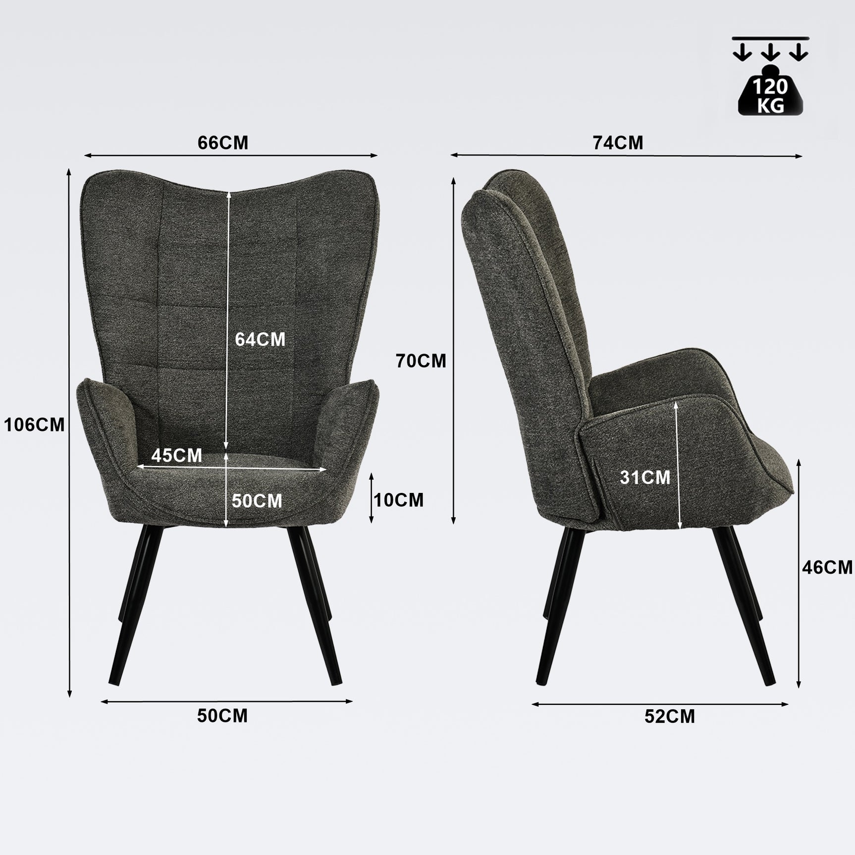 Fauteuil scandinave avec accoudoirs en tissu gris foncé à surpiqûres - FUNKEL