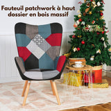 Skandinavischer Sessel mit Armlehnen im Stich Patchwork -Stoff - Funkel