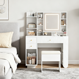 Coiffeuse moderne avec miroir éclairé & tabouret â€?Table de maquillage avec éclairage réglable, tiroirs & rangements ouverts