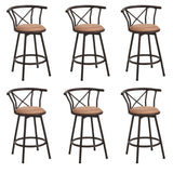 Set of 6 swivel industrial bar stools with brown fabric backrest - Hailey 24