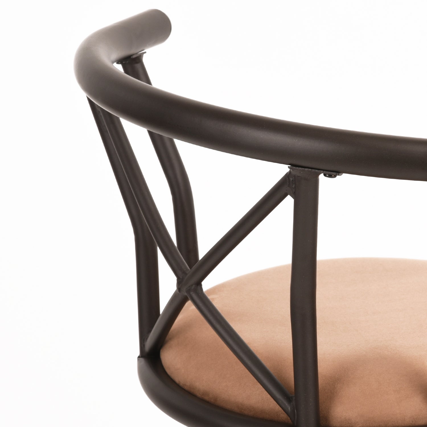 Set of 6 swivel industrial bar stools with brown fabric backrest - Hailey 24