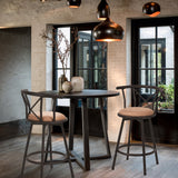 Set of 6 swivel industrial bar stools with brown fabric backrest - Hailey 24