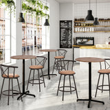 Set of 6 swivel industrial bar stools with brown fabric backrest - Hailey 24