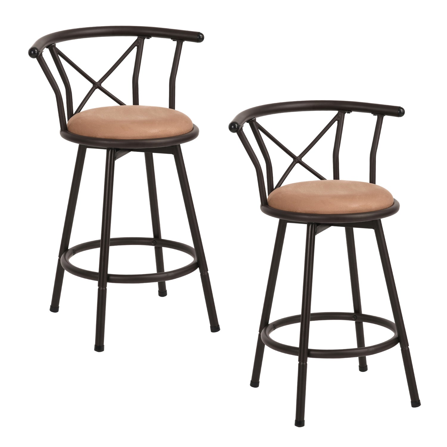 Lot de 2 tabourets de bar industriels pivotants avec dossier en tissu marron - HAILEY 24