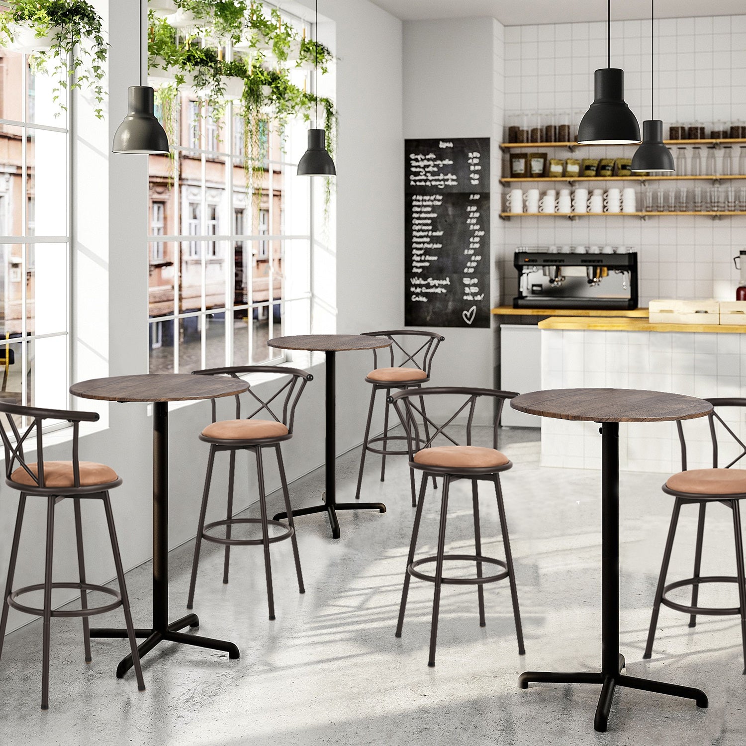 Lot de 4 tabourets de bar industriels pivotants avec dossier en tissu marron - HAILEY 29