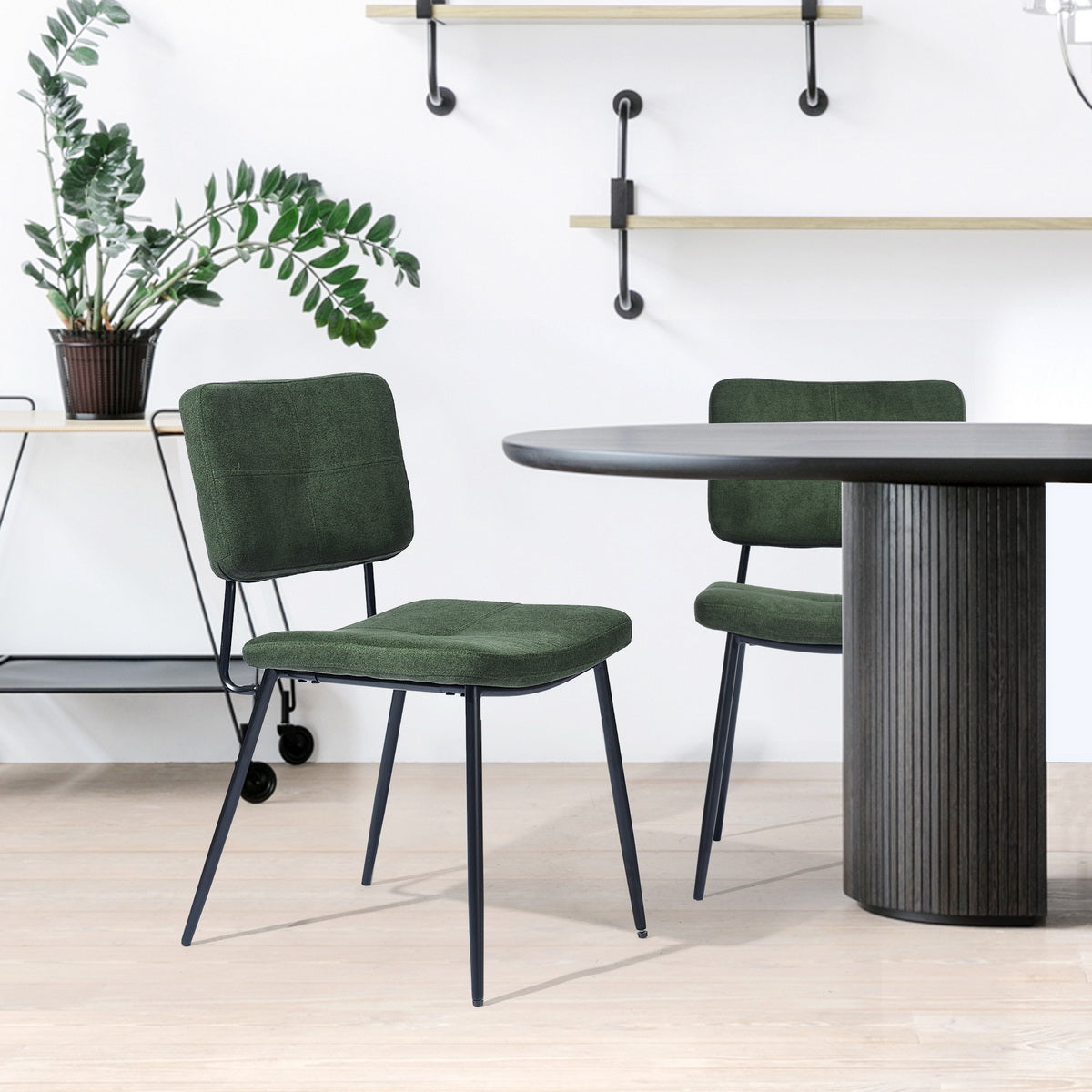 Lot de 2 chaises de salle à manger industrielles en tissu vert - KAROMI