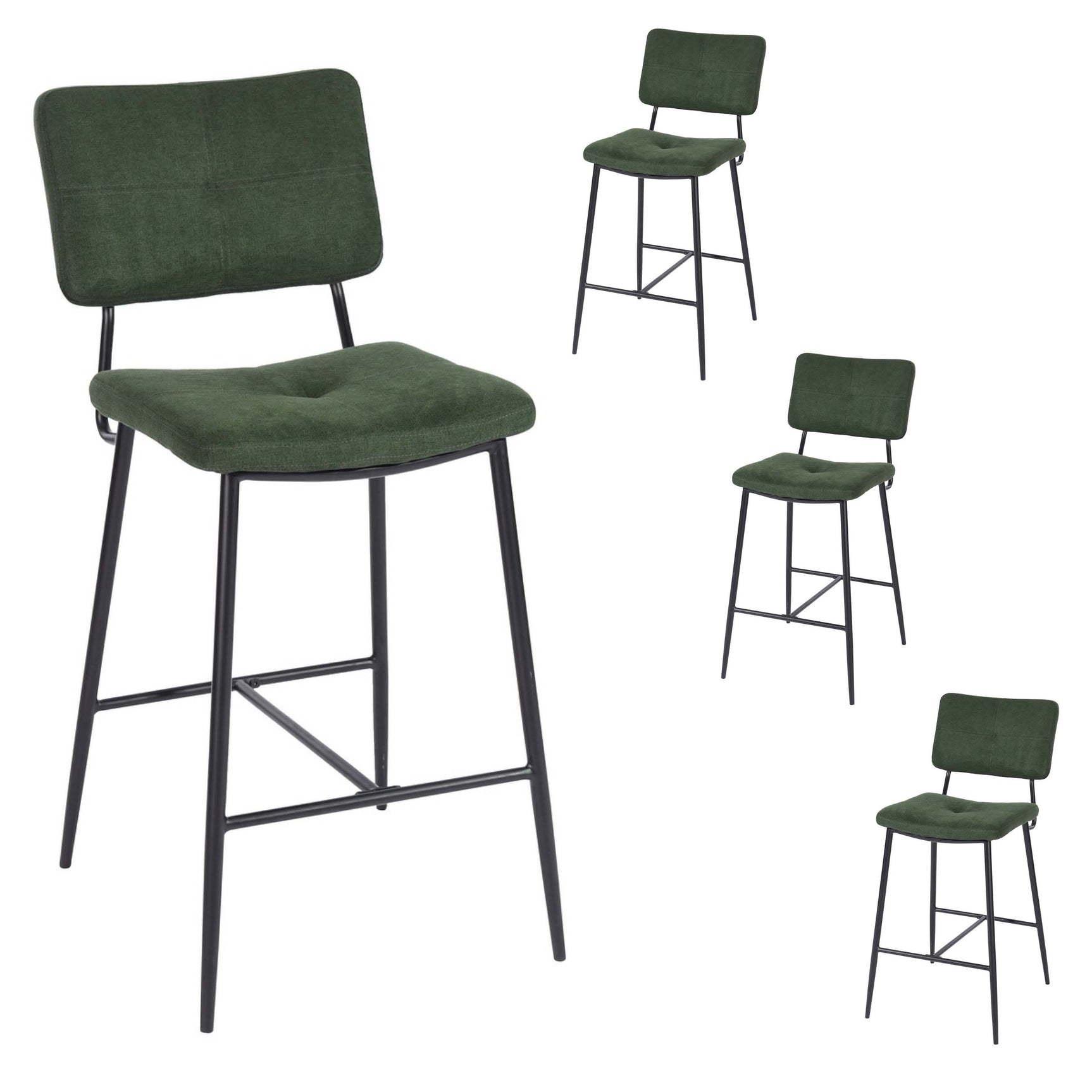 Set of 4 industrial bar stools with green fabric back - INDEPENDENCE BAR