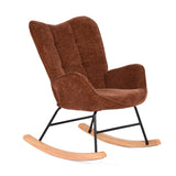 Fauteuil à bascule allaitement scandinave avec accoudoirs en chenille rouge brique à surpiqûres - KANAS