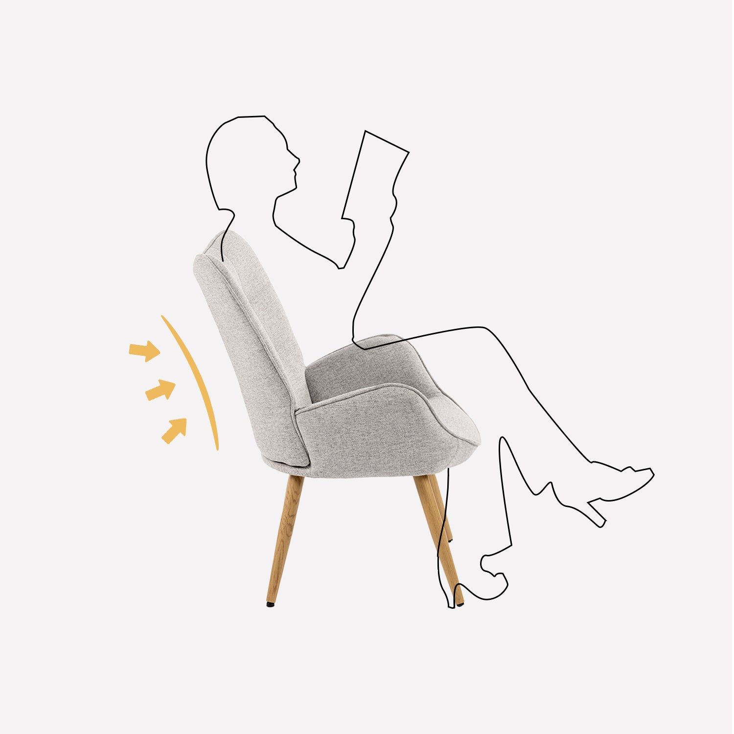 Fauteuil scandinave avec accoudoirs en tissu gris à surpiqûres - KANAS