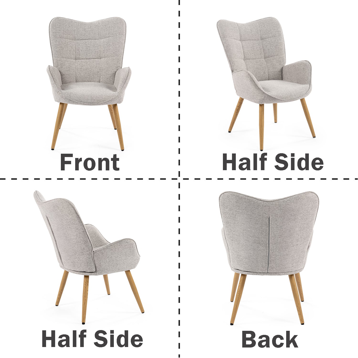 Fauteuil scandinave avec accoudoirs en tissu gris à surpiqûres - KANAS
