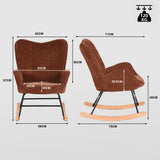 Fauteuil à bascule allaitement scandinave avec accoudoirs en chenille rouge brique à surpiqûres - KANAS