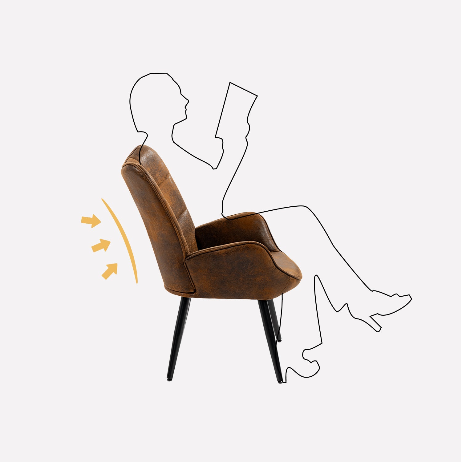Fauteuil scandinave avec accoudoirs en suédine à surpiqûres - KANAS