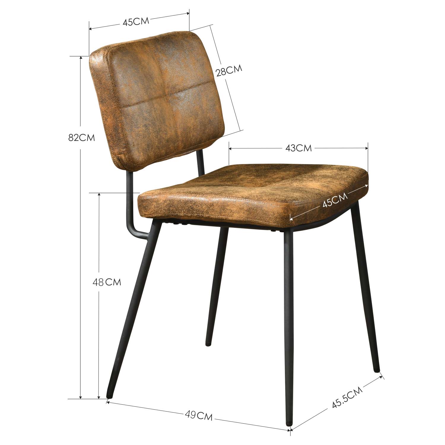 Lot de 2 chaises de salle à manger industrielles en suédine - KAROMI