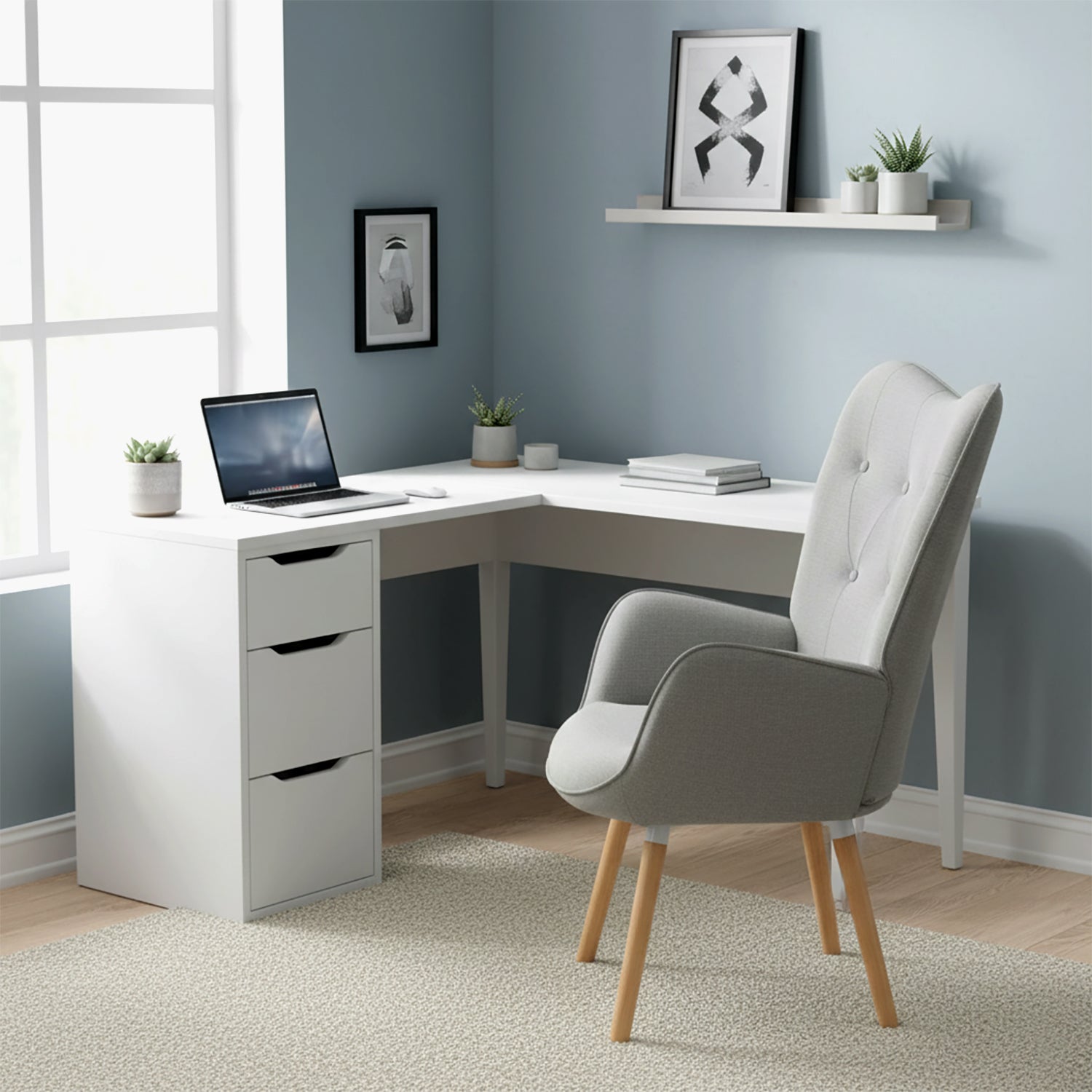 Fauteuil scandinave avec accoudoirs en tissu gris capitonné - KAS