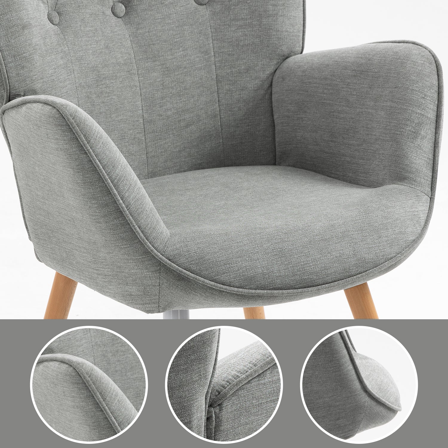 Fauteuil scandinave avec accoudoirs en tissu gris capitonné - KAS