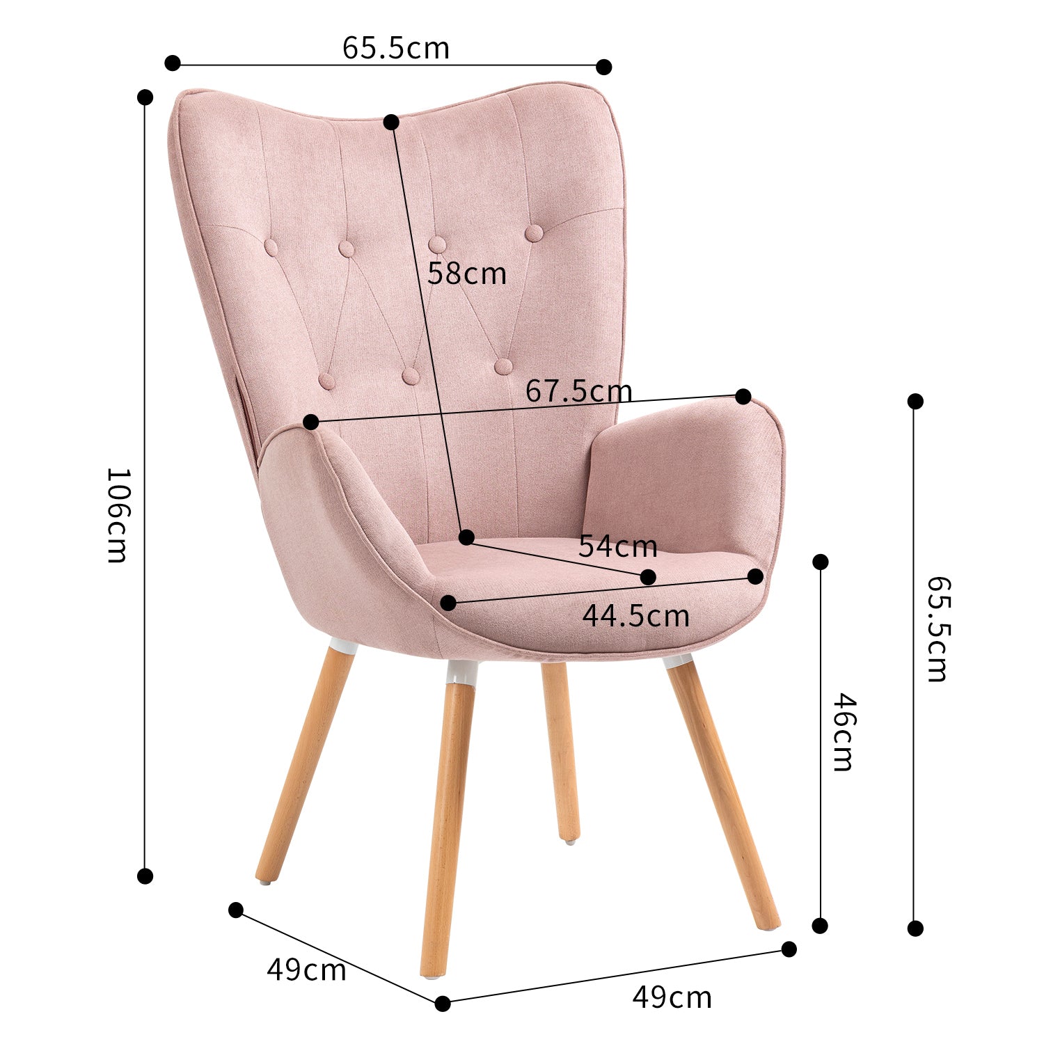Skandinavischer Sessel mit Armlehnen in gepolstertem rosa Stoff - Kas