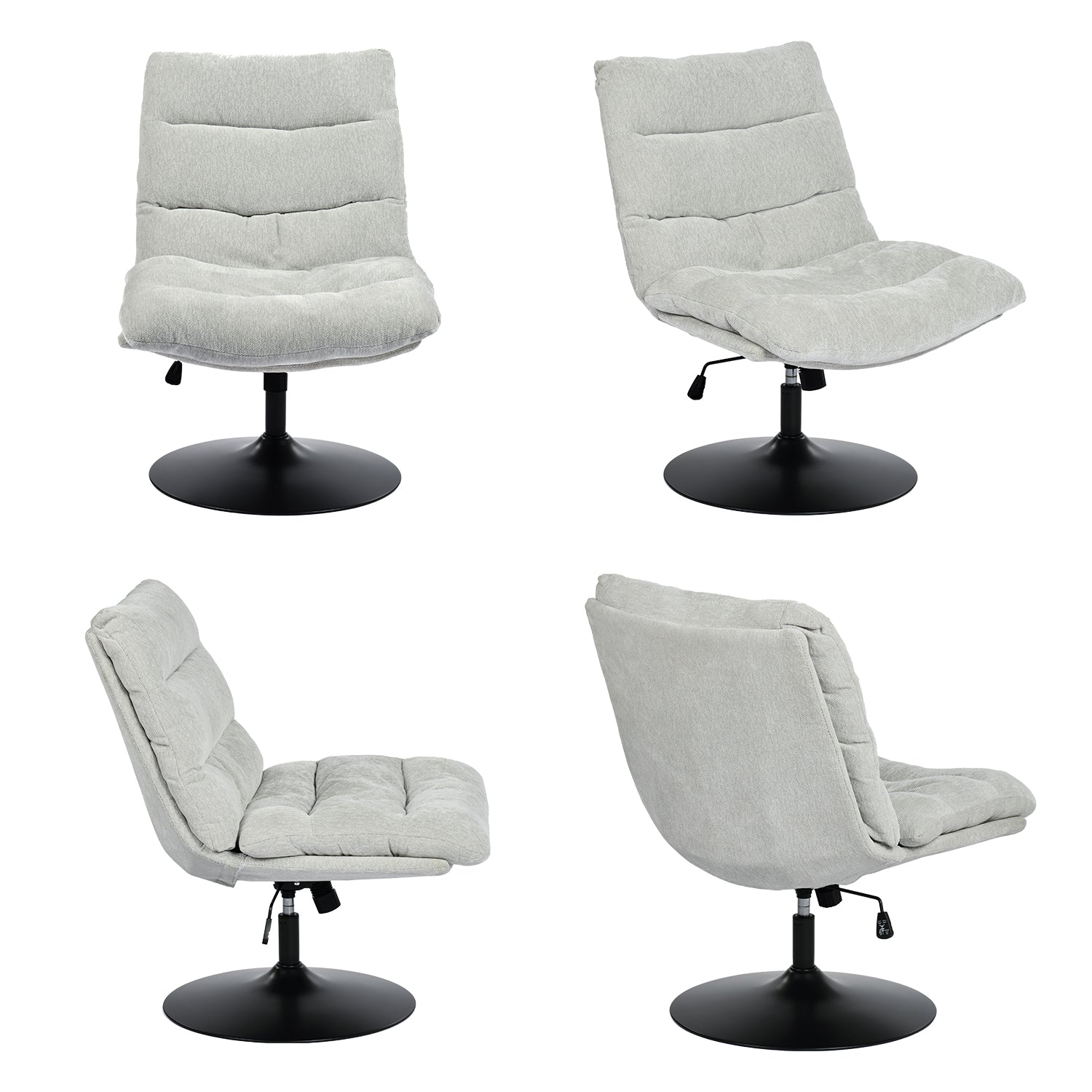 Fauteuil de loisirs réglable en tissu chenille gris pivotant à 360° - LAMBERY