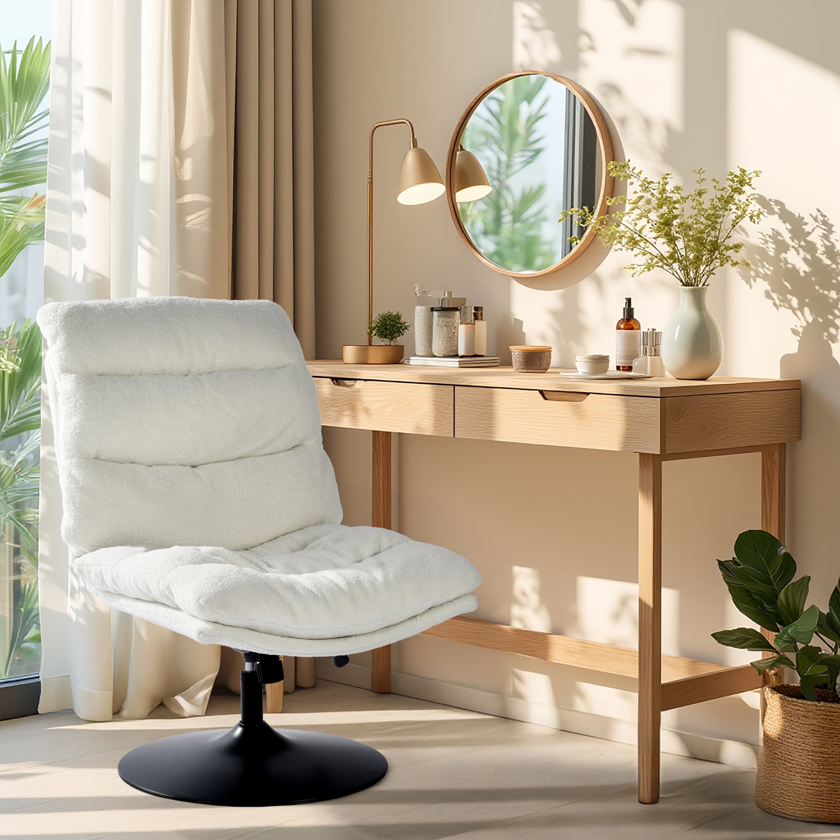 Fauteuil de loisirs réglable tissu mouton bouclette blanc pivotant à 360° - LAMBERY